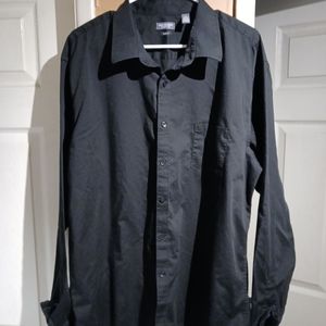 Van Heusen Never Tuck Men's Slim Fit Long Sleeve Black Dress Shirt. Size XXL